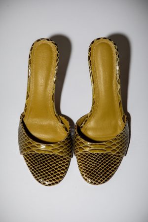nour olive snake mules 1