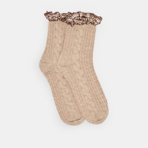 plaid ruffle crew socks taupe 1