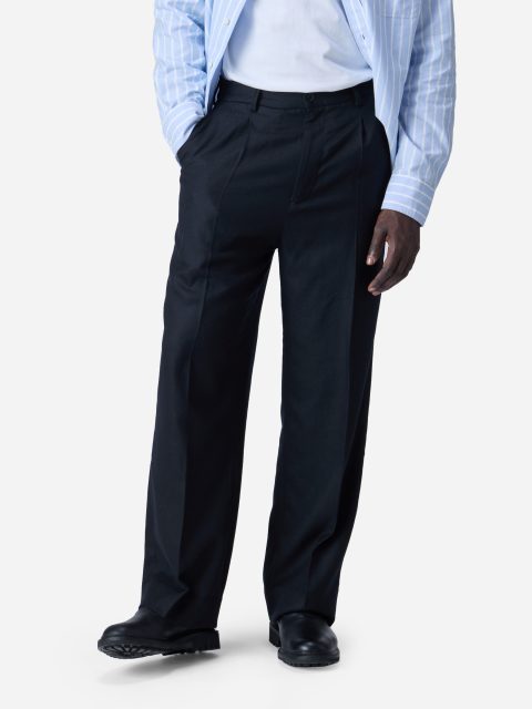pleated trouser black wool 1