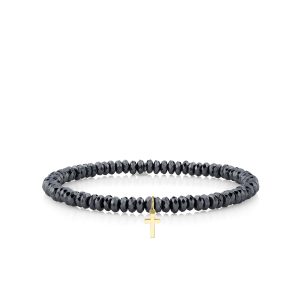 pure gold tiny cross on hematite 1