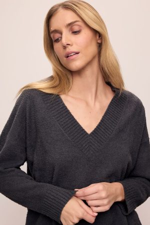 recycled boucle boyfriend oversized v neck sweater 1