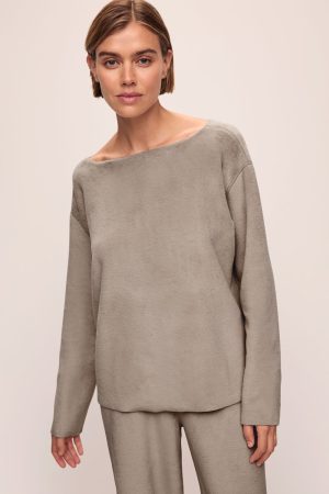 reversible plush raw edge pullover 1