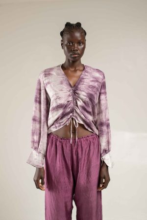 rouched silk shirt shibori lilac 1