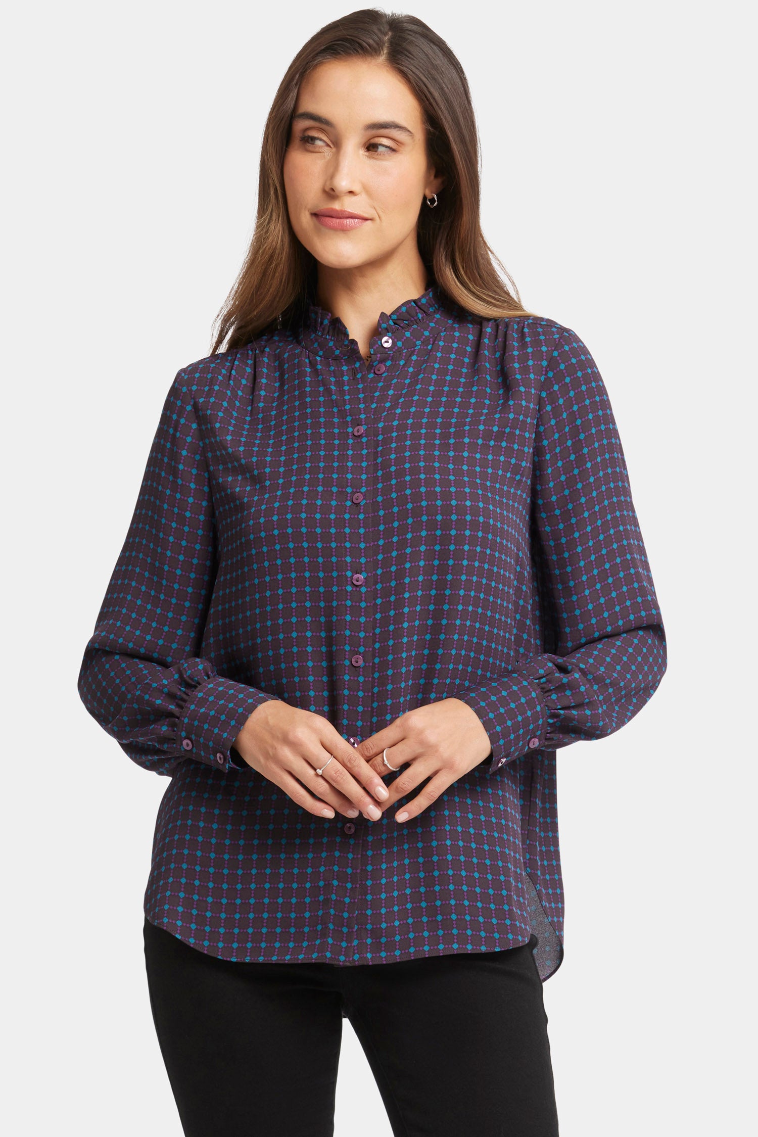 ruffle neck blouse plum trail 1