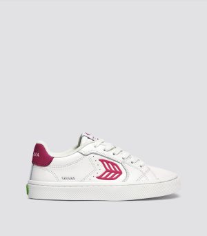 salvas leather white jazzy pink logo 1