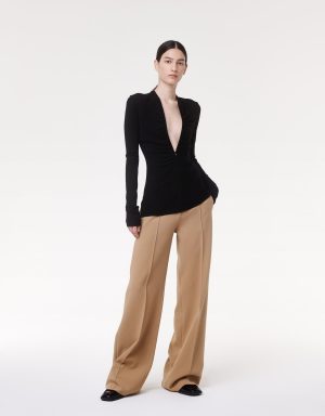 shirred long sleeve top black 1