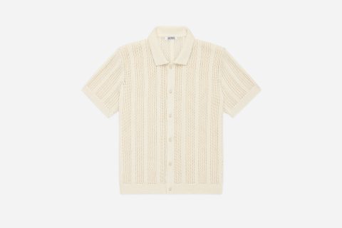 short sleeve knit shirt ecru mesh stripe 1