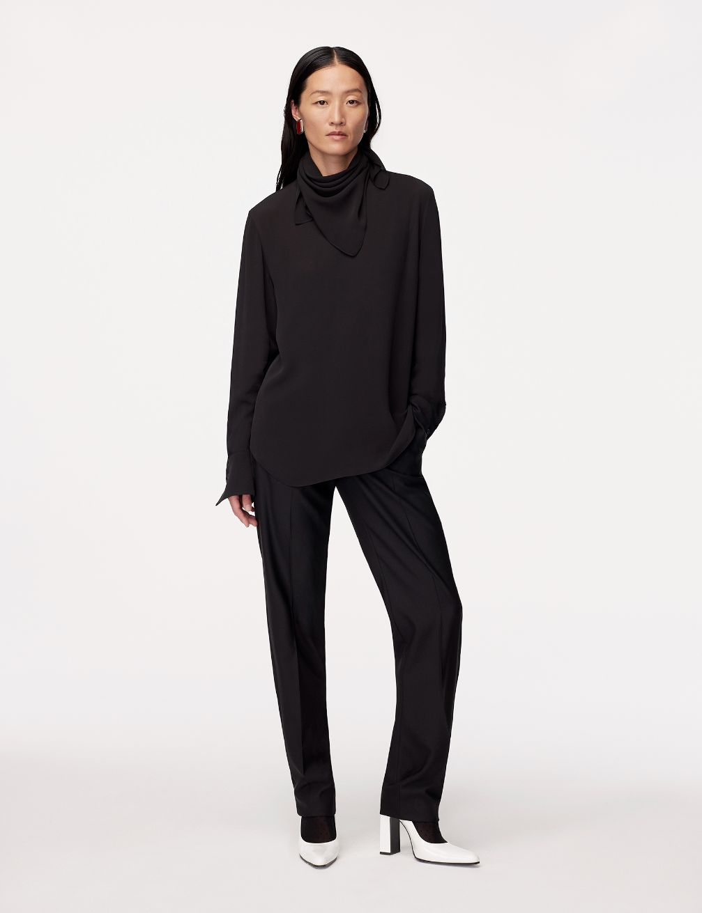 silk detachable bandana blouse black 1