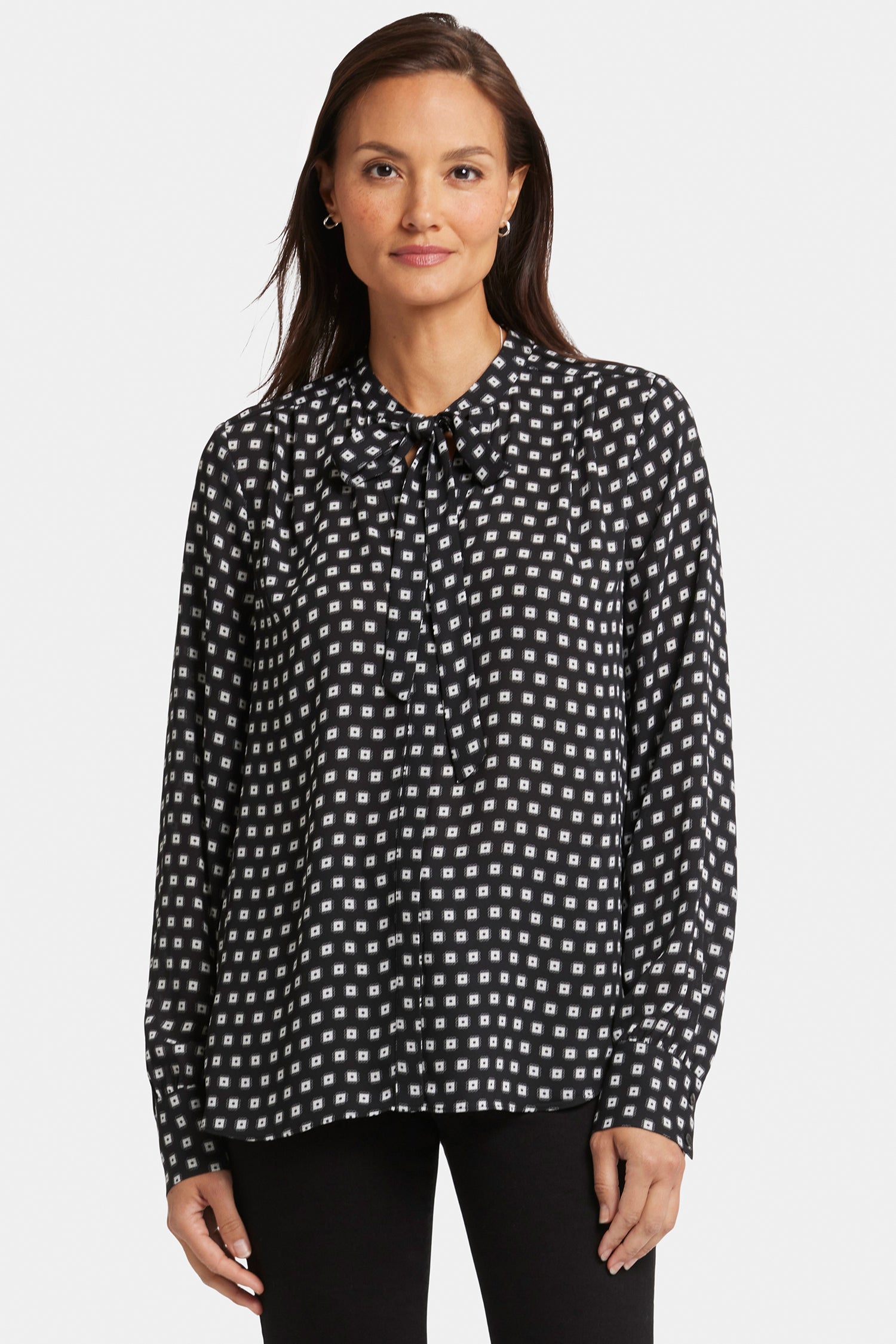 tie neck blouse pearl medallion 1