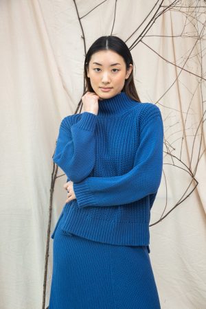 tora organic cotton knitted jumper in ink blue 1