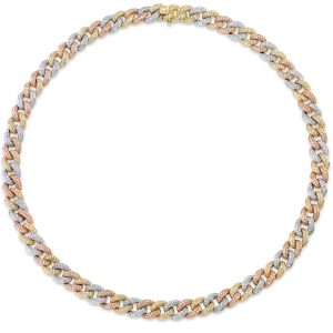 tri tone gold pave diamond small link necklace 1