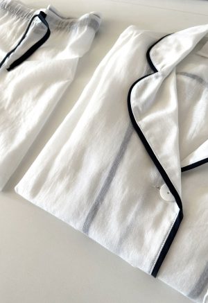 tuxedo stripe pajama short set in white w midnight 1