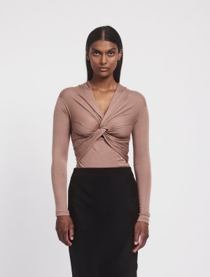 vesta micromodal knot long sleeve top in sandalwood 1