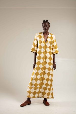 woodblock printed kaftan mustard diamond 1