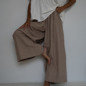 yollie cinnamon linen gingham voluminous pant 1