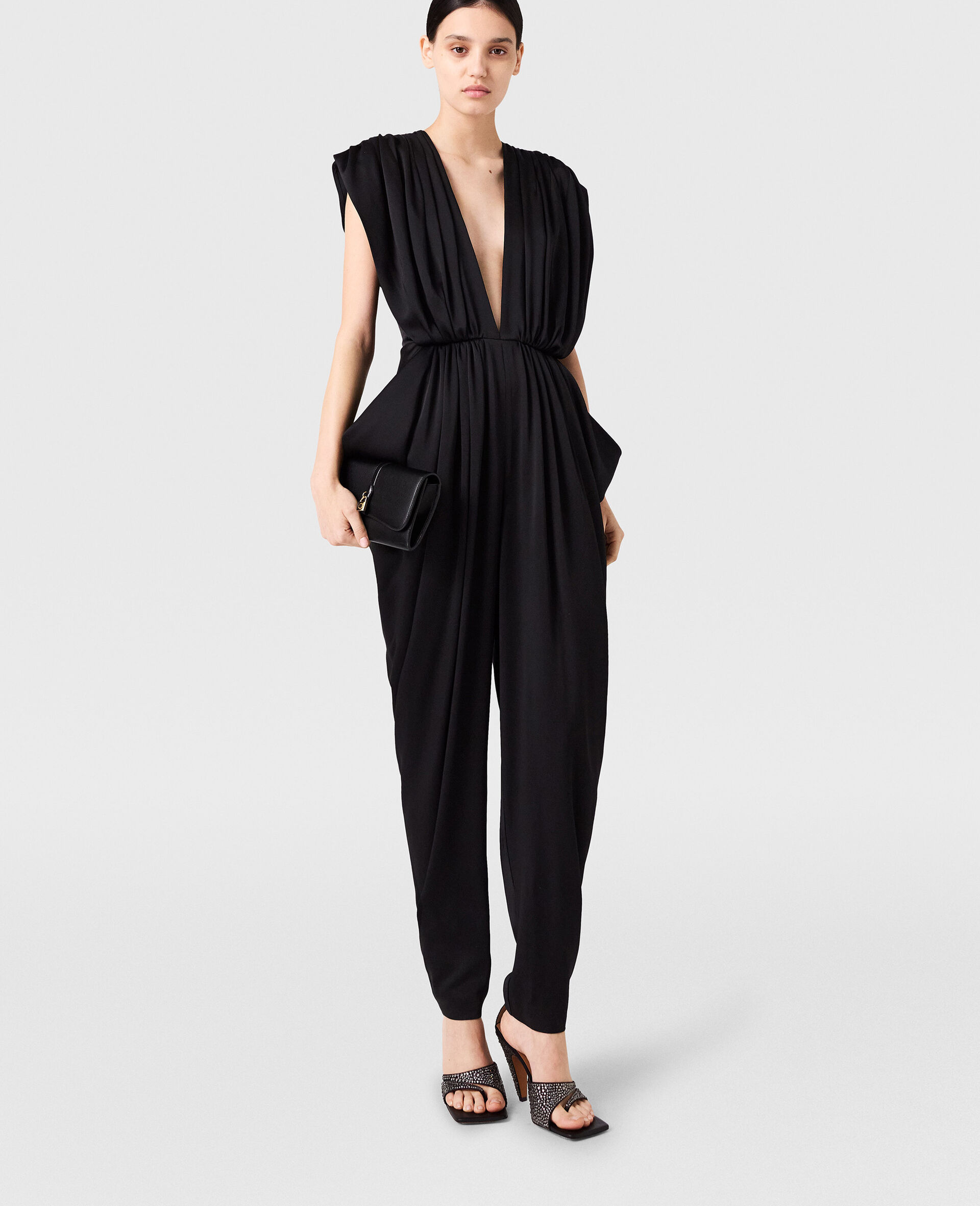 Deep V Neck Pleated Jumpsuit