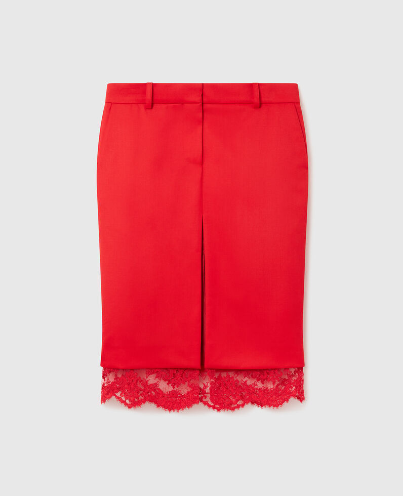 Lace Trimmed Satin Midi Skirt