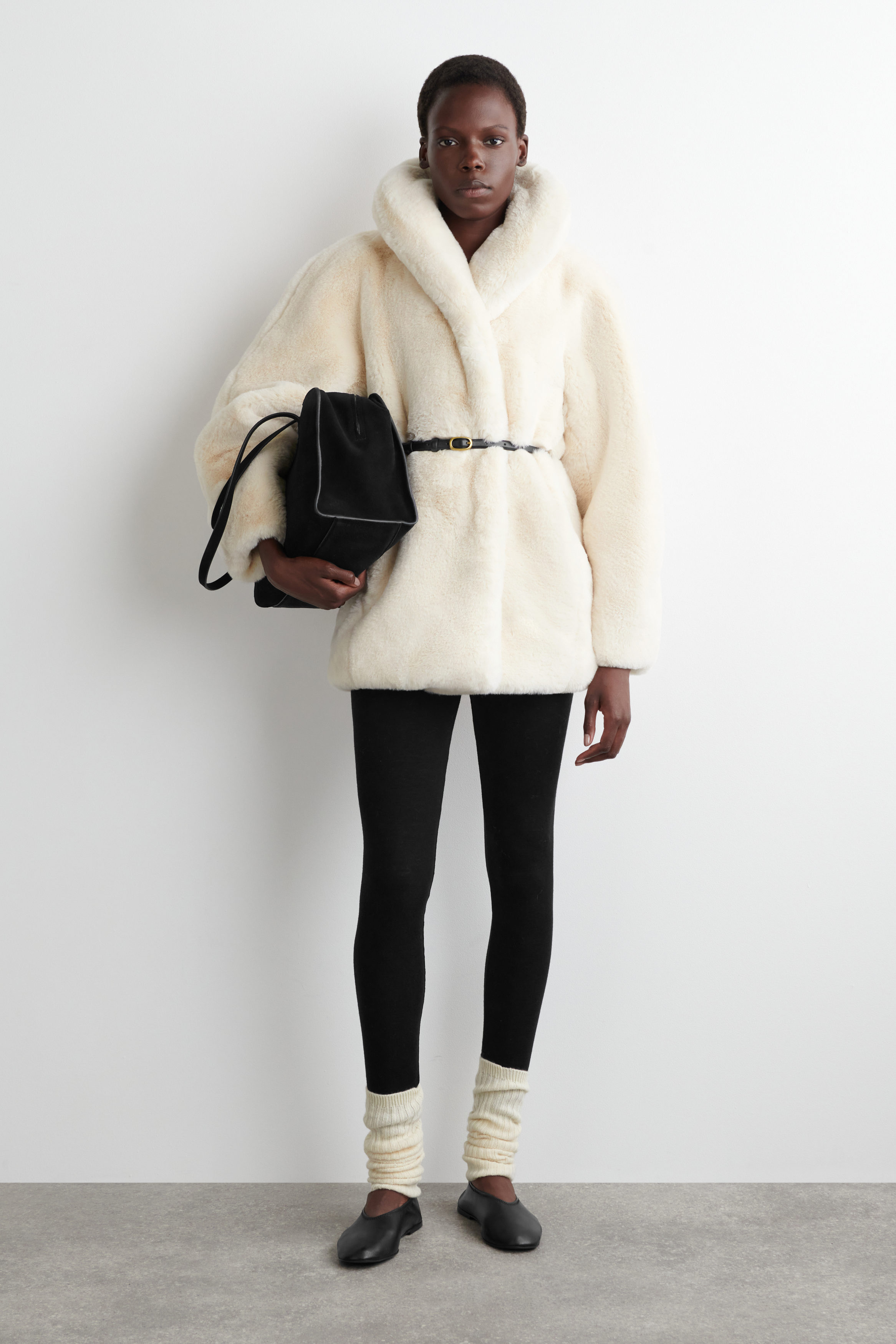 SHAWL COLLAR FAUX FUR JACKET