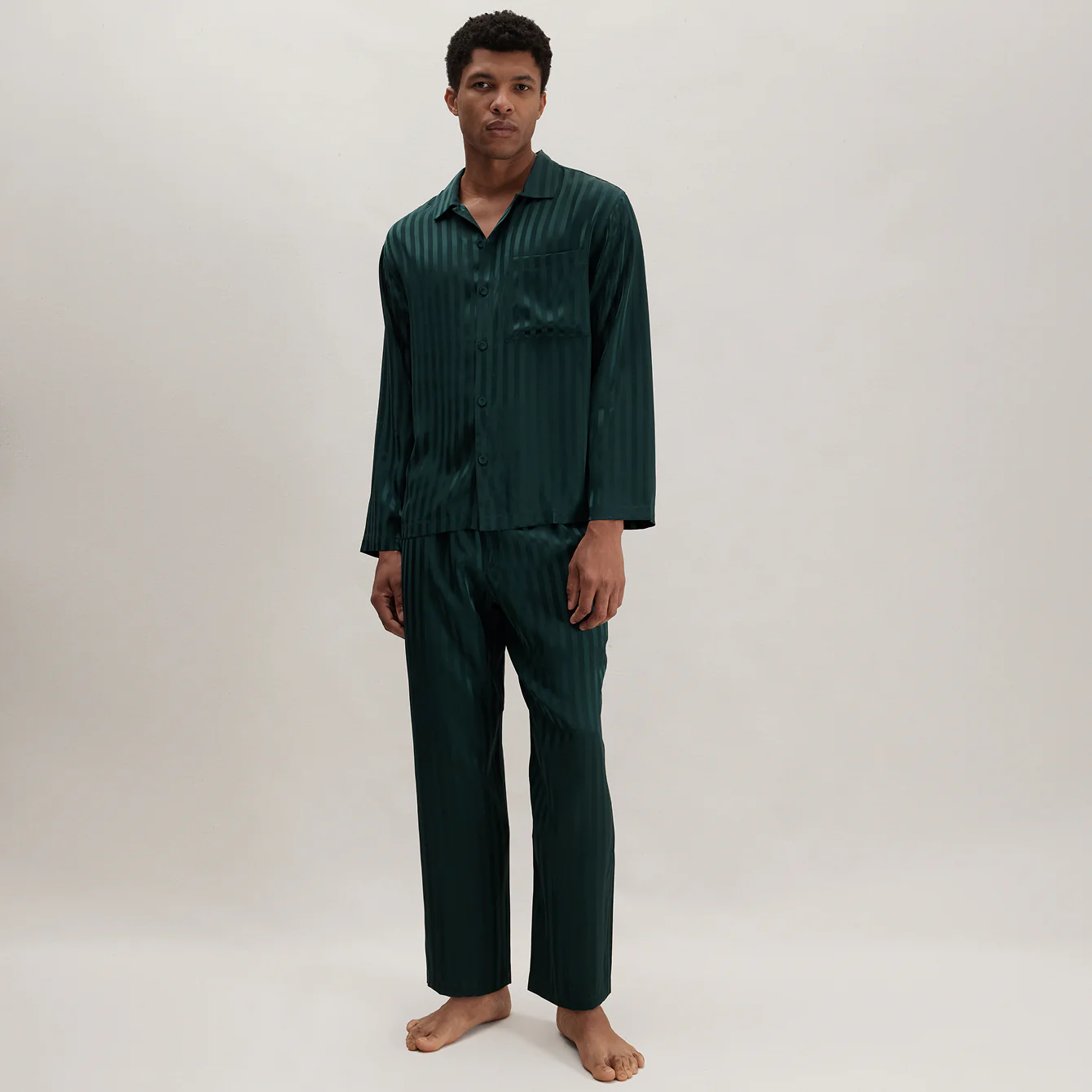 WASHABLE SILK STRIPED JACQUARD BUTTON UP