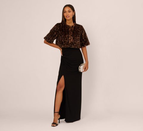 animal print faux fur bolero shrug in brown black 1