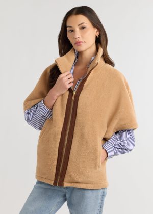 arlington poncho in sherpa fleece camel 1