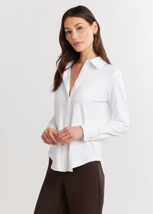 bay street button down in repreve stretch white 1