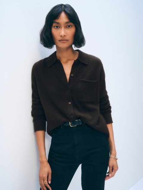 cashmere button shirt dark umber 1