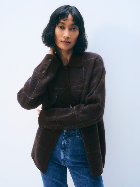cashmere luxe button down shacket dark umber combo 1