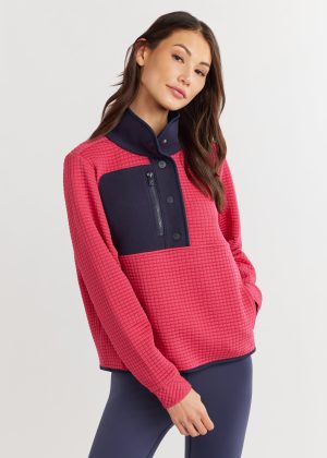 cherry lawn pullover in wafflevello fleece berrynavy 1