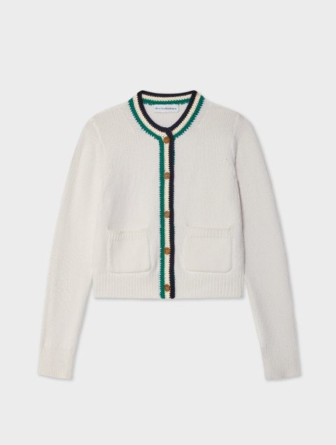 lofty cotton crochet trim cardigan ivory teal 1