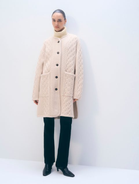 merino luxe oversized cable coat honey cream 1