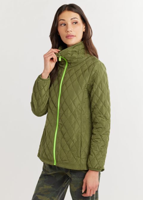 morningside jacket in quilted lustre army green 1