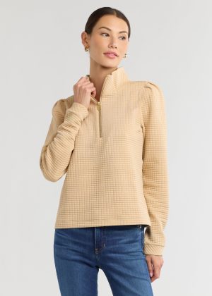 sabrina puff sleeve pullover in waffle hazelnut 1