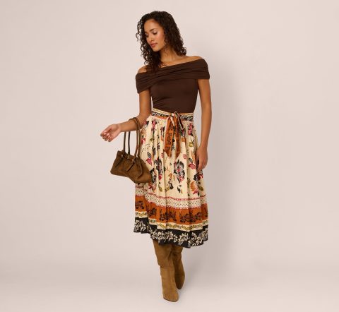 tie front floral printed midi skirt in tropic border vine 1