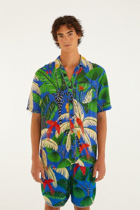 blue tropical island drawstring lenzing ecovero viscose shorts 1