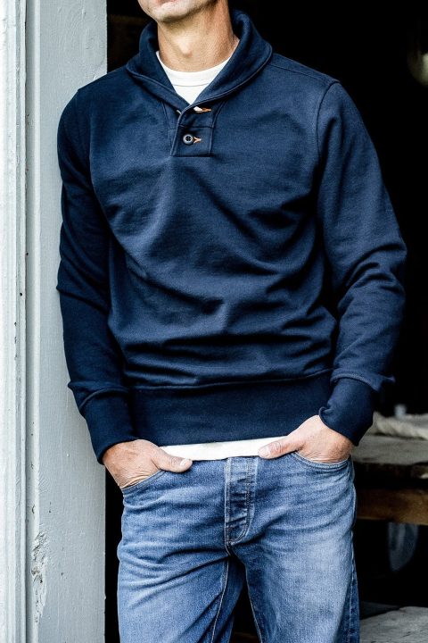 bodega shawl pullover 14oz french terry navy 1
