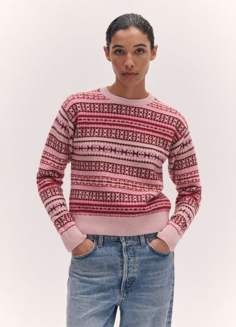 fairisle shrunken crewneck in pink multi 1