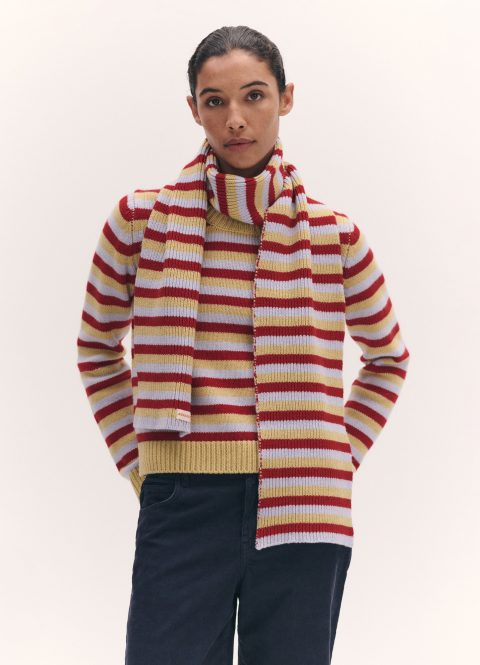 rosha shrunken crewneck in ruby red and dust blue stripe 1