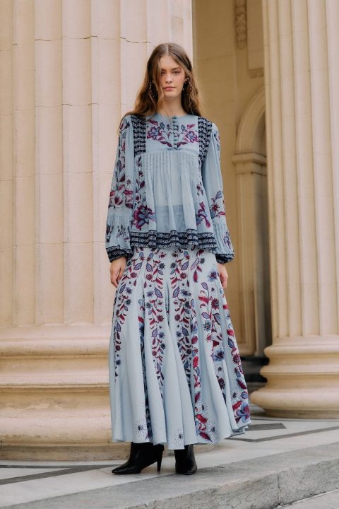 soft blue marcelle pleated maxi skirt 1