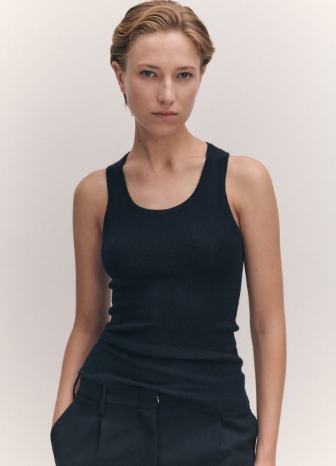 tierna fine rib merino tank in dark navy 1